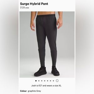 Mens Lululemon Surge Hybrid Pants Shorter Gray
